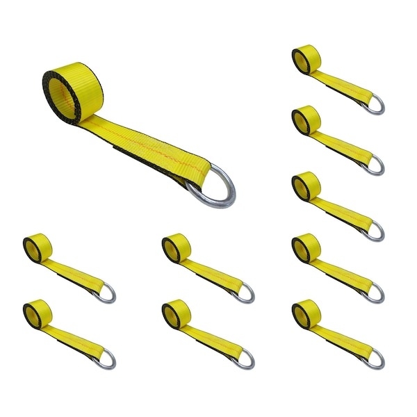 2" x 10' Lasso Strap w/ O Ring Auto Tie Down Wheel Lift Tow Truck Trailer, 10PK